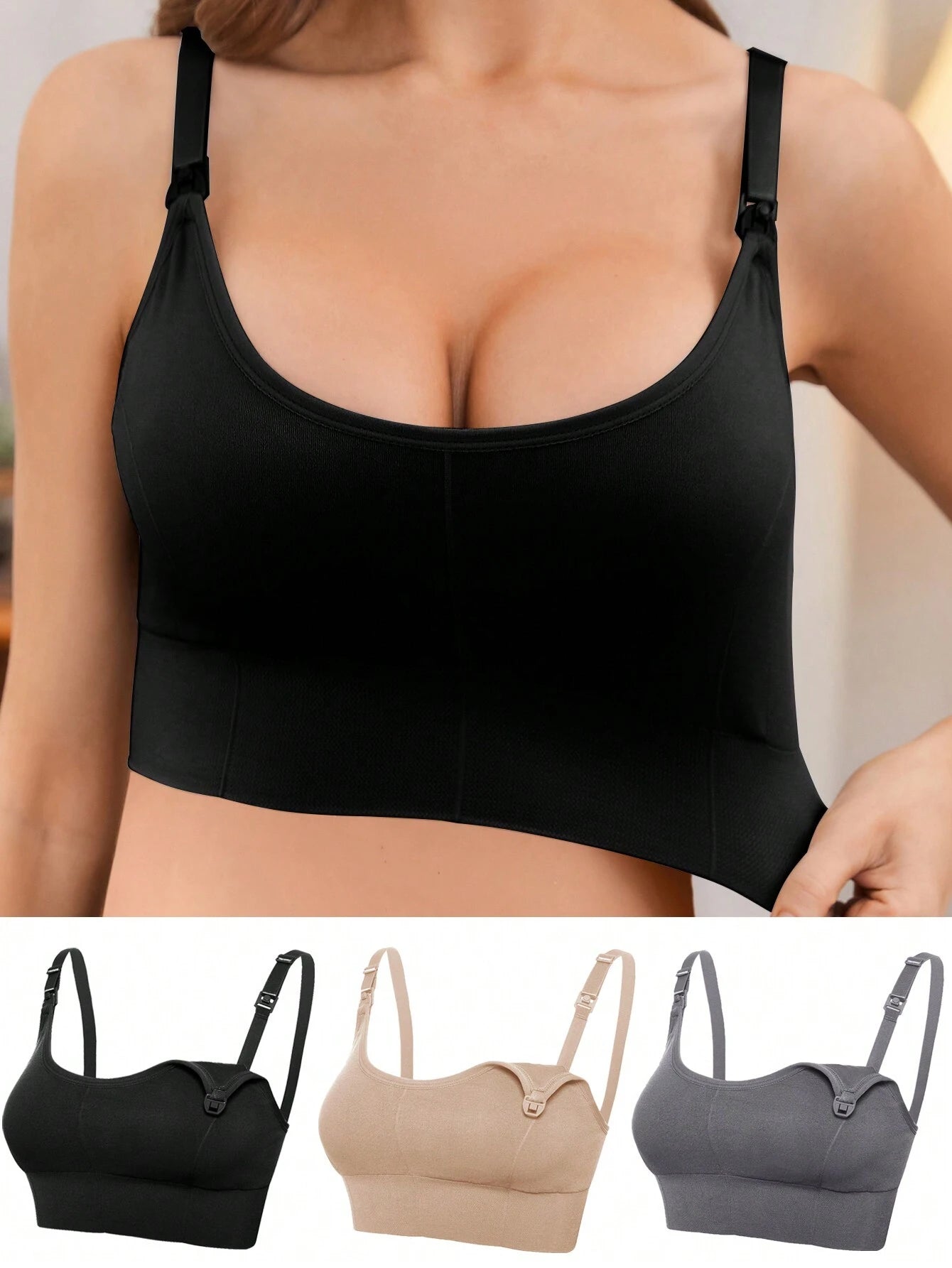 Maternity 3pcs Lingerie Seamless Nursing Bra shein