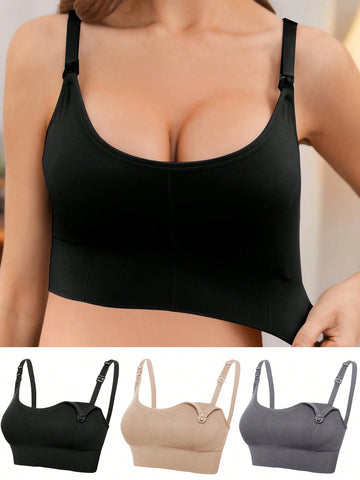 Maternity 3pcs Lingerie Seamless Nursing Bra shein