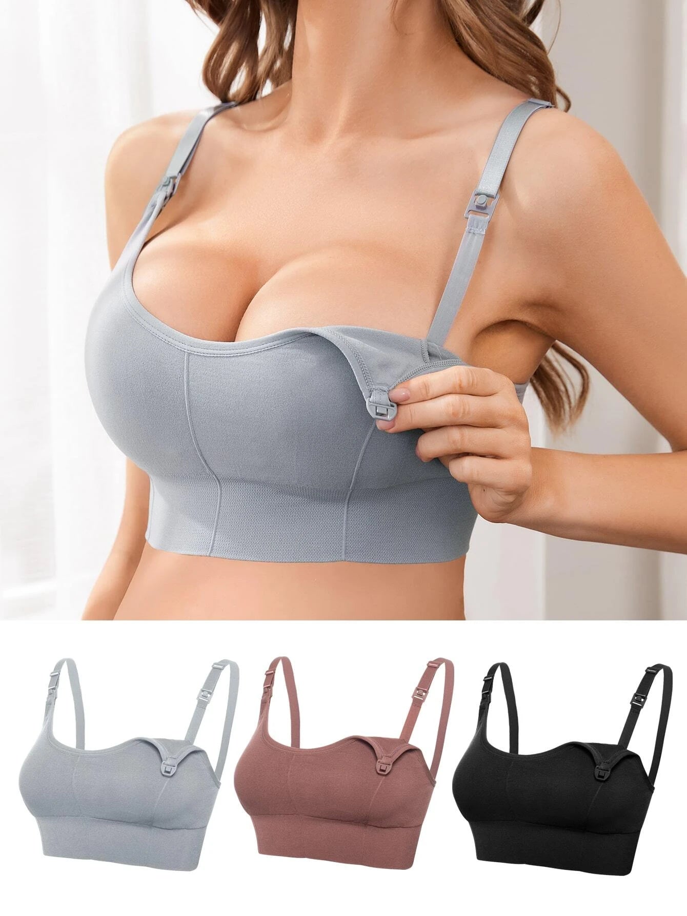 Maternity 3pcs Lingerie Seamless Nursing Bra shein