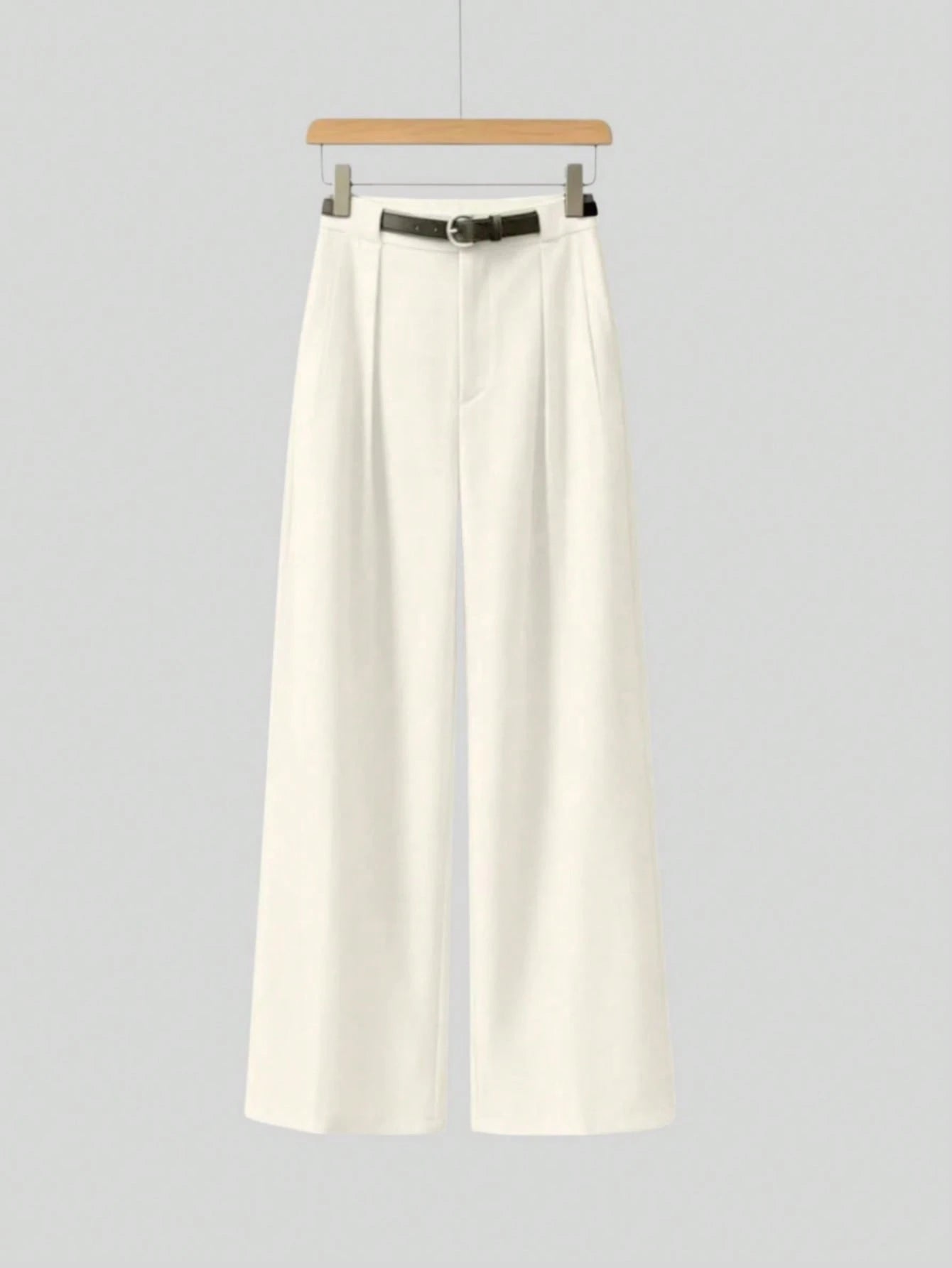 Mid-Waist Solid Color Elegant Straight Leg Pants With Belt