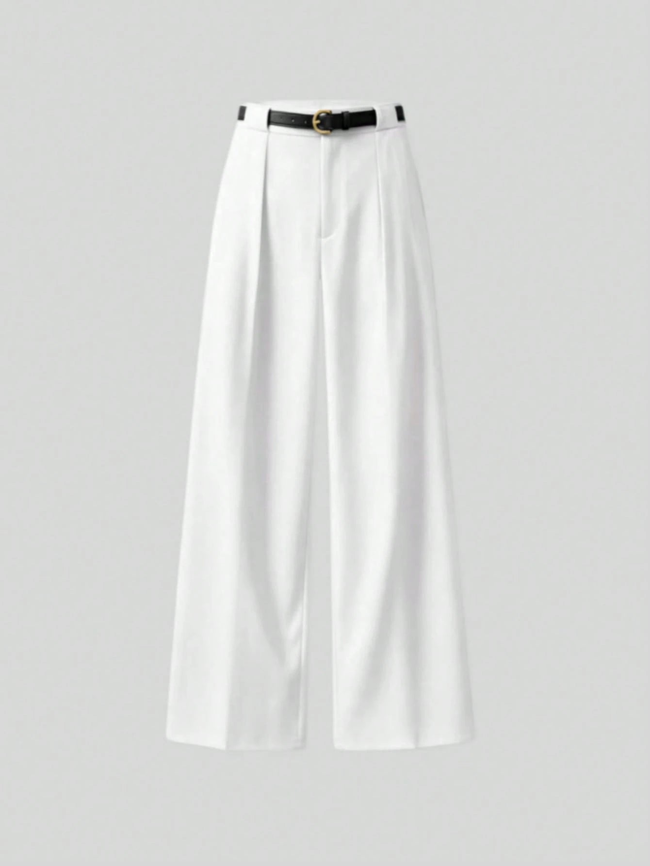 Mid-Waist Solid Color Elegant Straight Leg Pants With Belt