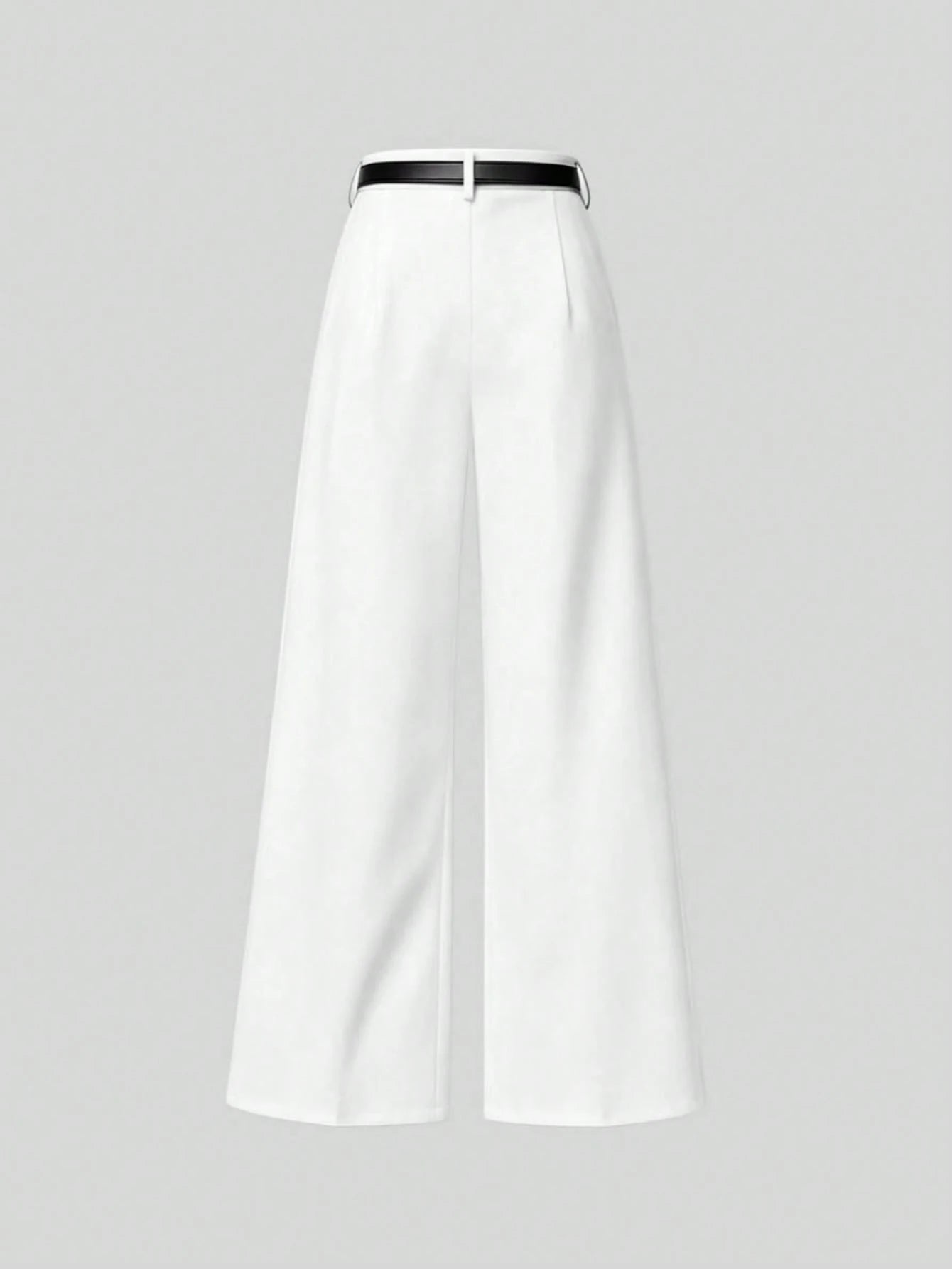 Mid-Waist Solid Color Elegant Straight Leg Pants With Belt