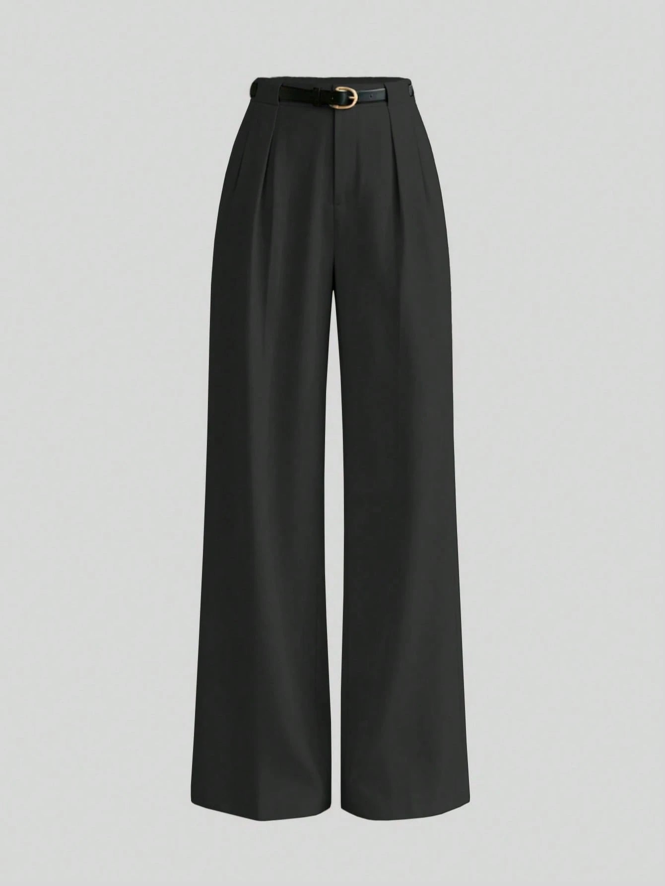 Mid-Waist Solid Color Elegant Straight Leg Pants With Belt