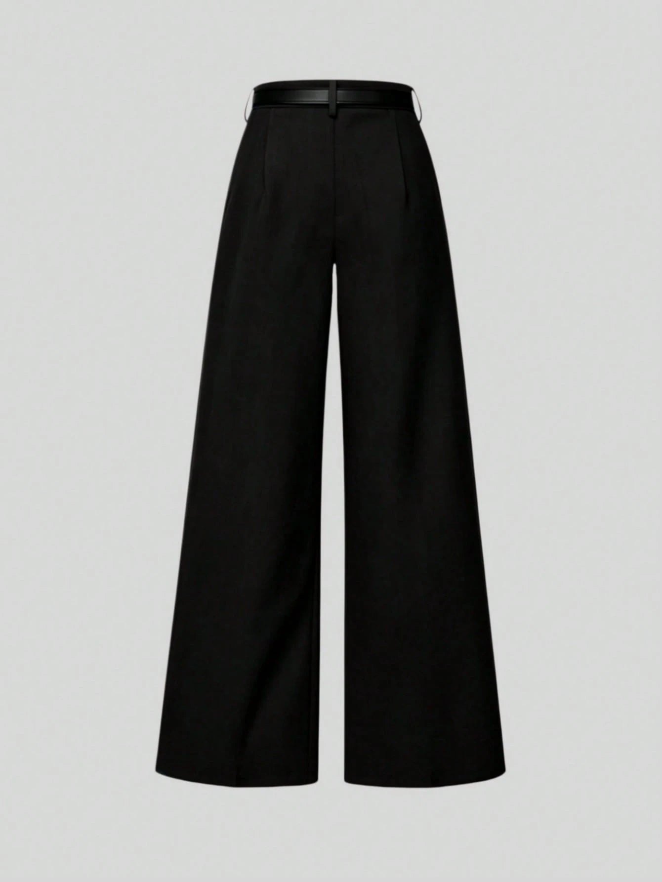 Mid-Waist Solid Color Elegant Straight Leg Pants With Belt