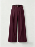 Mid-Waist Solid Color Elegant Straight Leg Pants With Belt