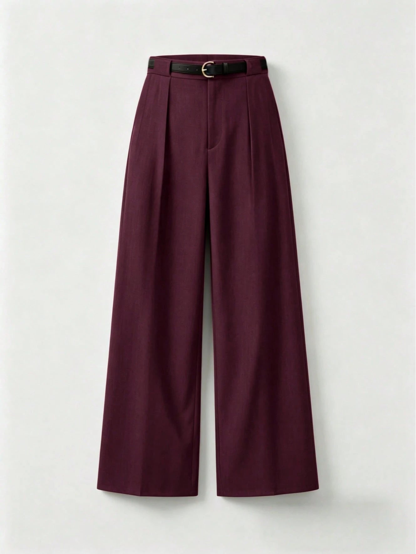 Mid-Waist Solid Color Elegant Straight Leg Pants With Belt