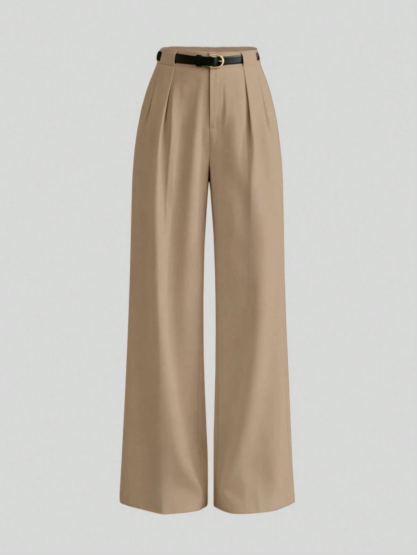 Mid-Waist Solid Color Elegant Straight Leg Pants With Belt