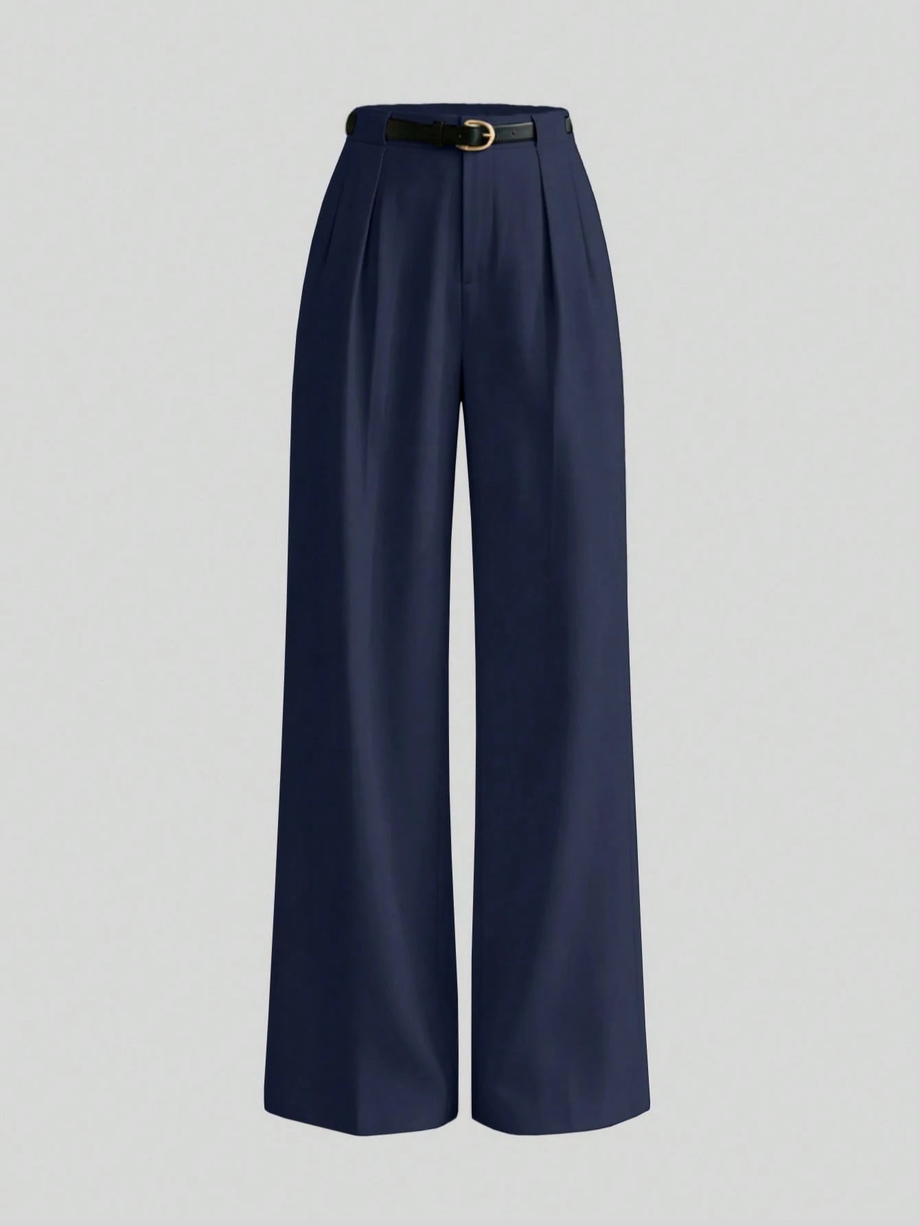Mid-Waist Solid Color Elegant Straight Leg Pants With Belt
