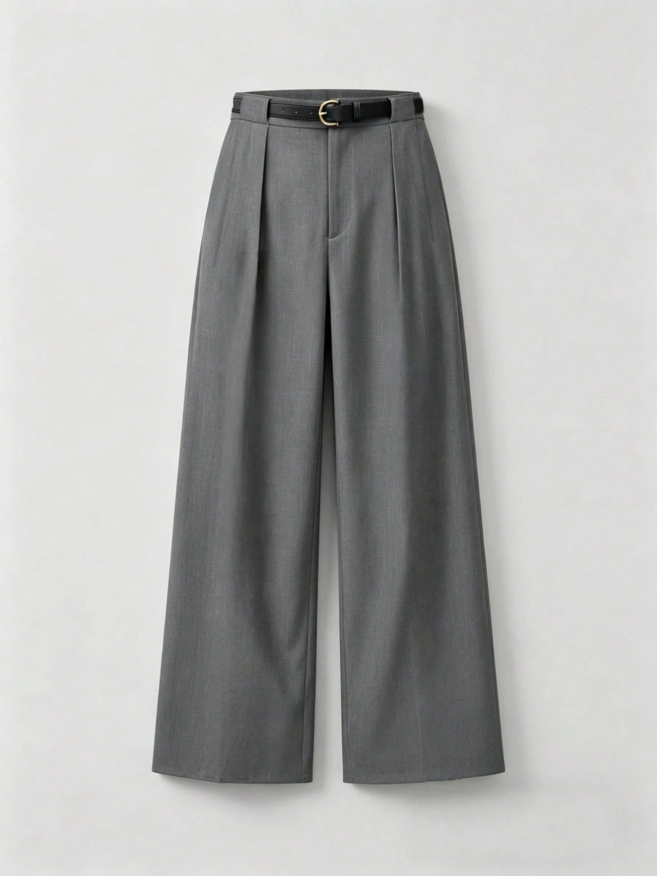 Mid-Waist Solid Color Elegant Straight Leg Pants With Belt