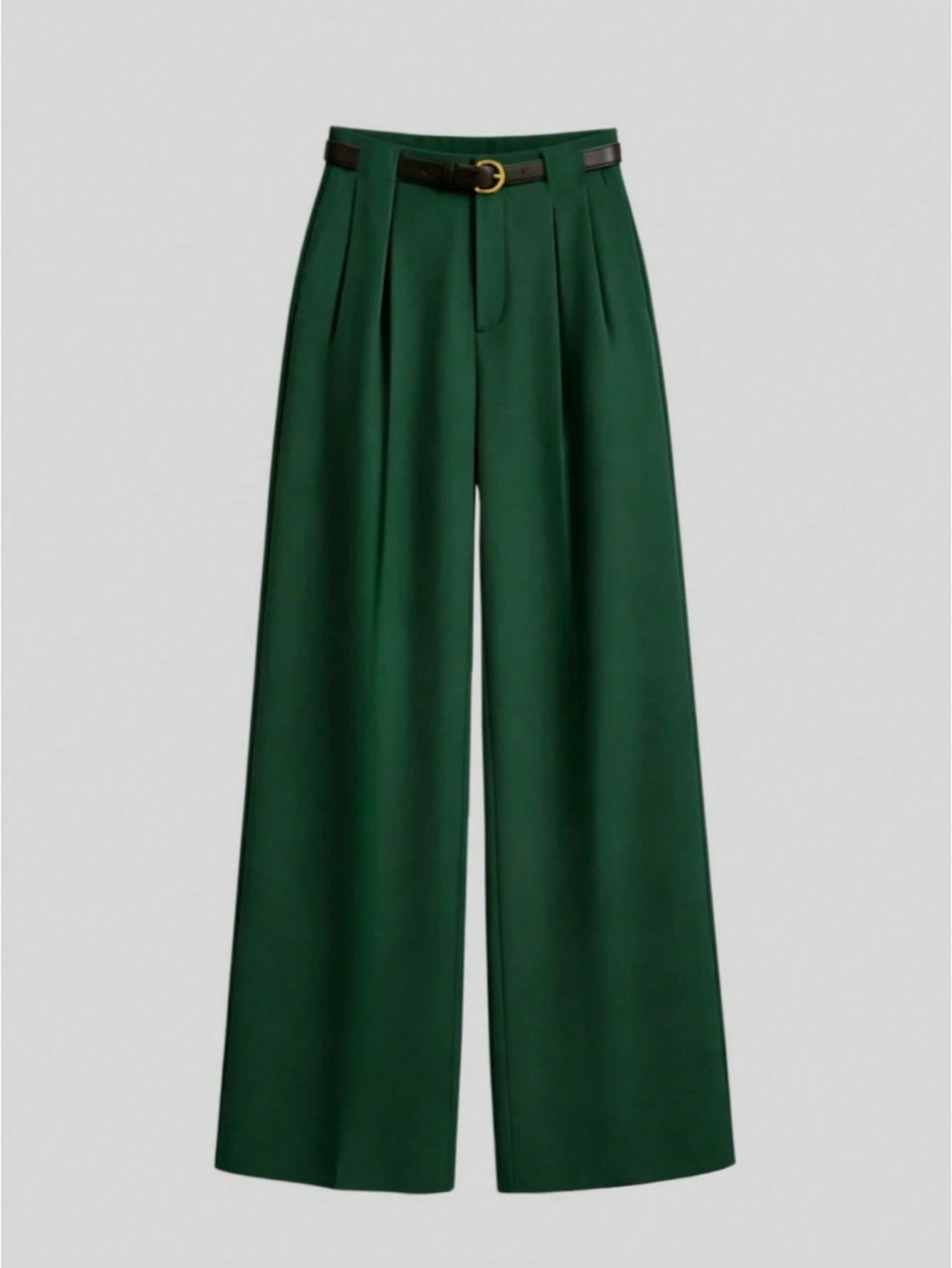 Mid-Waist Solid Color Elegant Straight Leg Pants With Belt