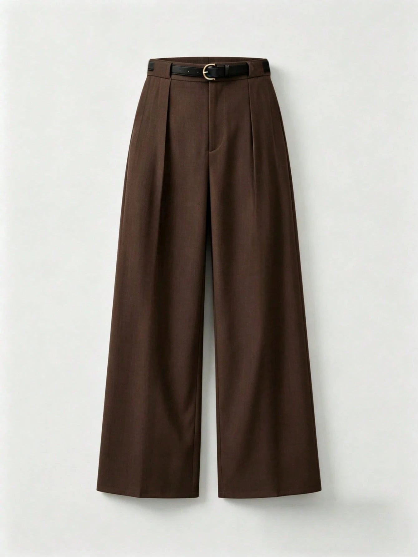 Mid-Waist Solid Color Elegant Straight Leg Pants With Belt