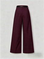 Mid-Waist Solid Color Elegant Straight Leg Pants With Belt