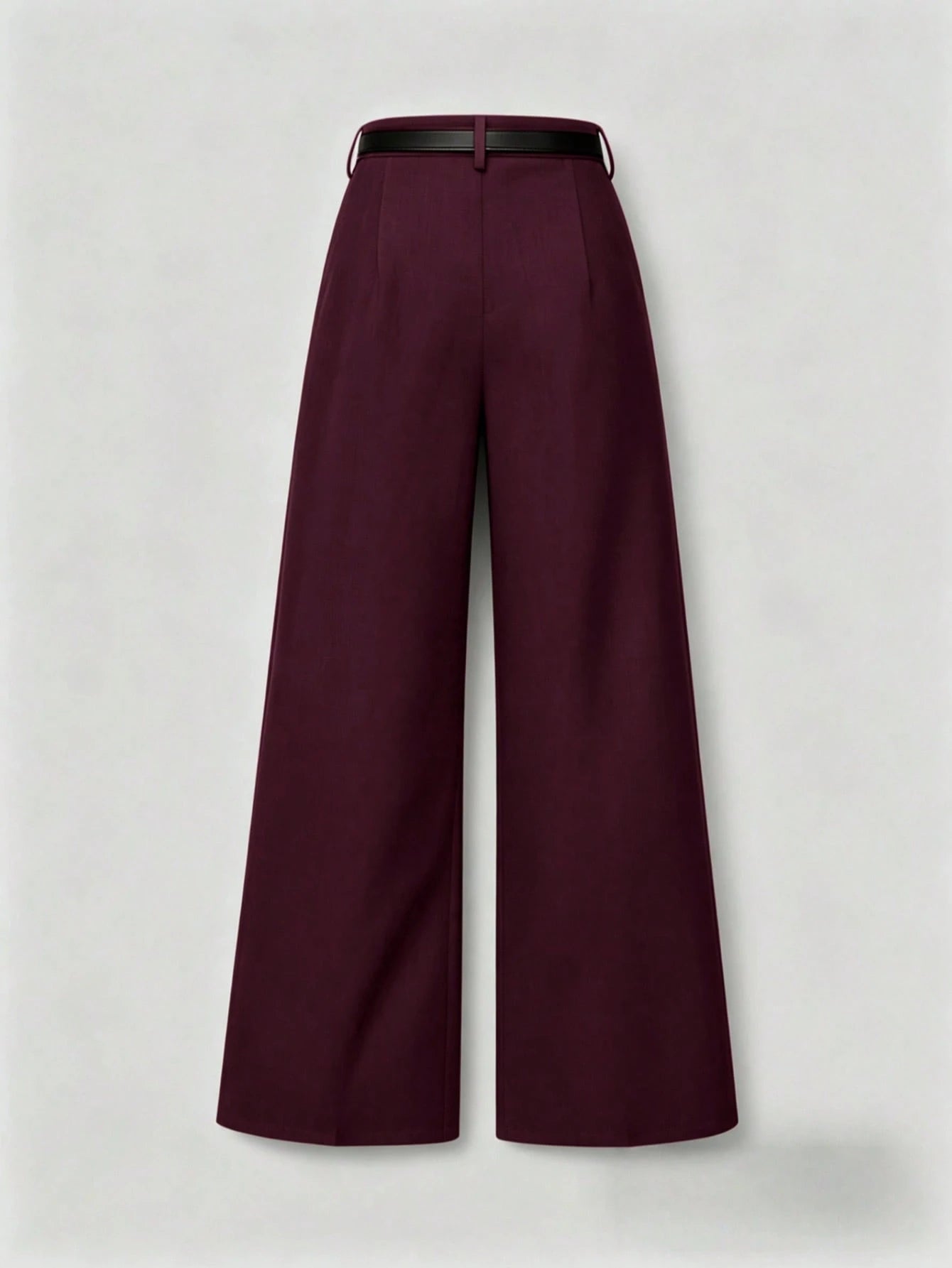 Mid-Waist Solid Color Elegant Straight Leg Pants With Belt