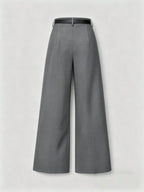 Mid-Waist Solid Color Elegant Straight Leg Pants With Belt