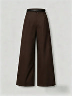 Mid-Waist Solid Color Elegant Straight Leg Pants With Belt