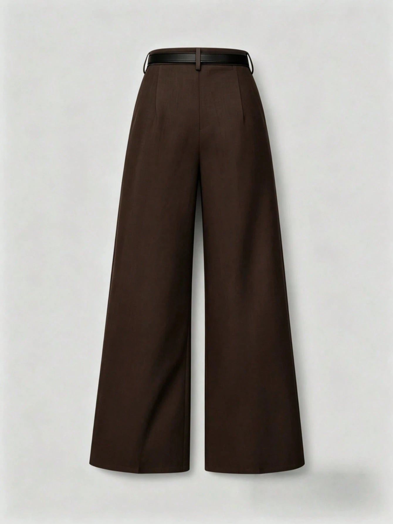 Mid-Waist Solid Color Elegant Straight Leg Pants With Belt