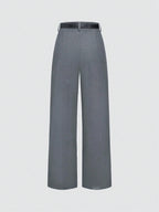 Mid-Waist Solid Color Elegant Straight Leg Pants With Belt