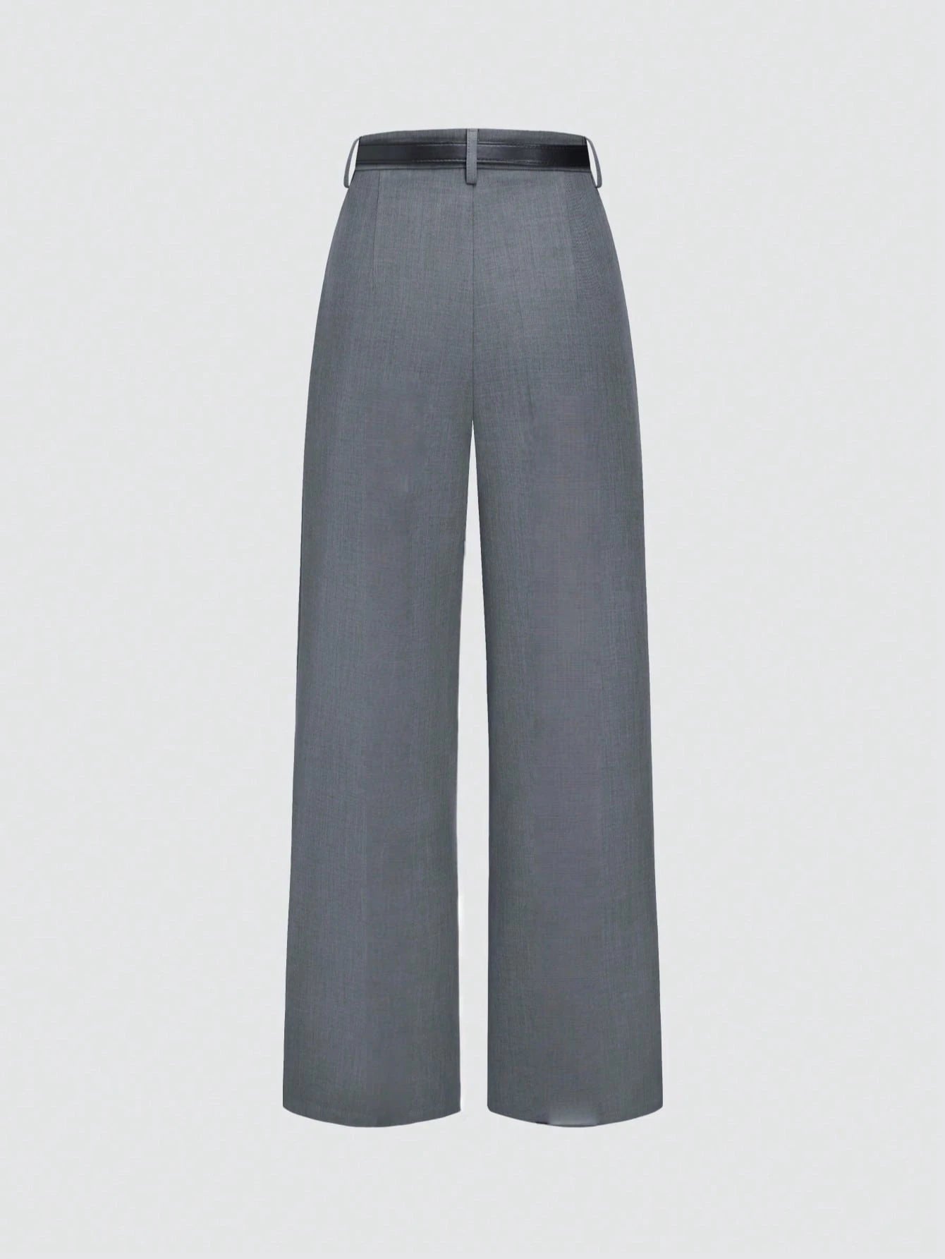 Mid-Waist Solid Color Elegant Straight Leg Pants With Belt