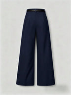 Mid-Waist Solid Color Elegant Straight Leg Pants With Belt