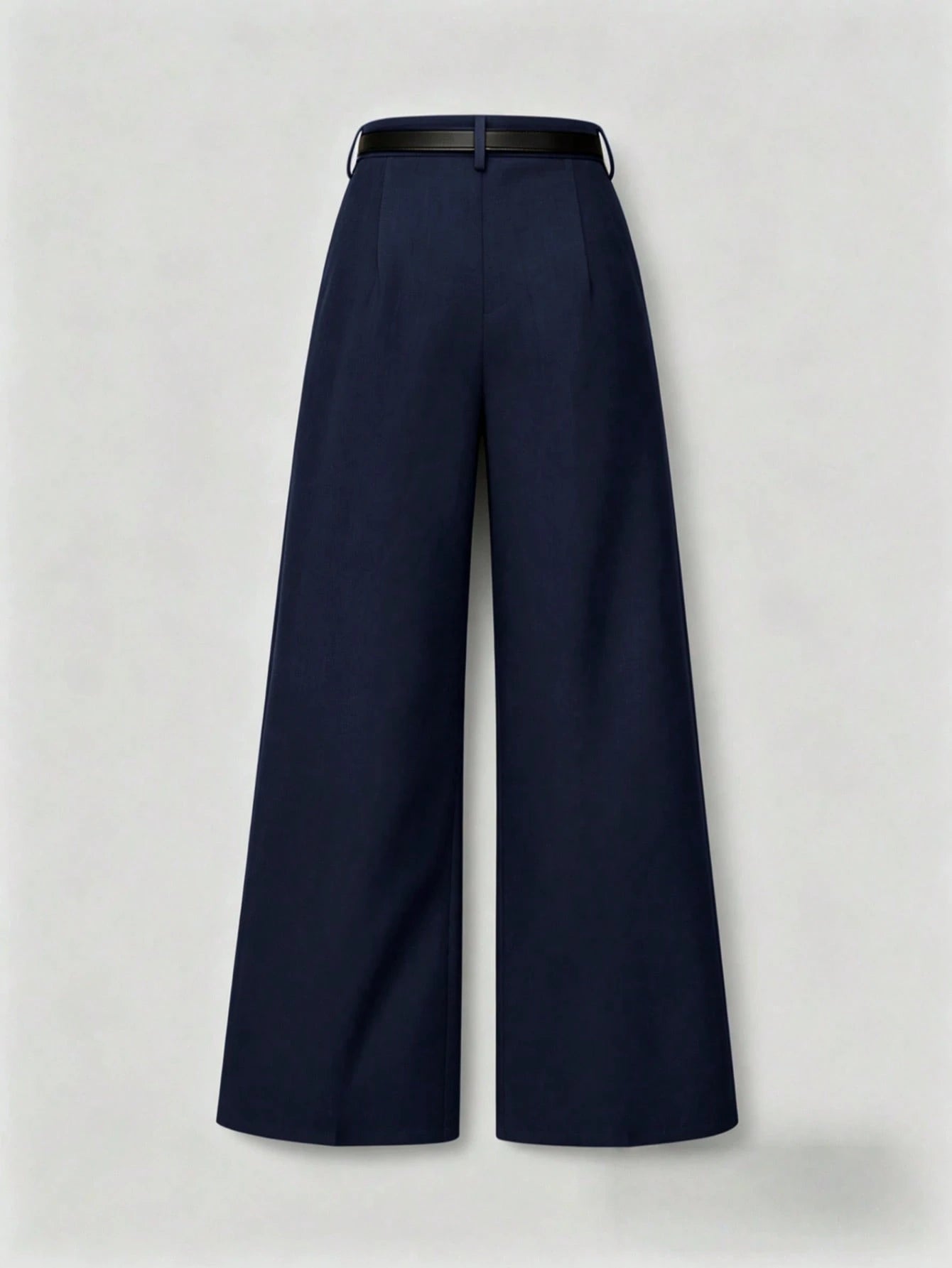 Mid-Waist Solid Color Elegant Straight Leg Pants With Belt