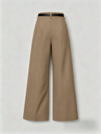 Mid-Waist Solid Color Elegant Straight Leg Pants With Belt