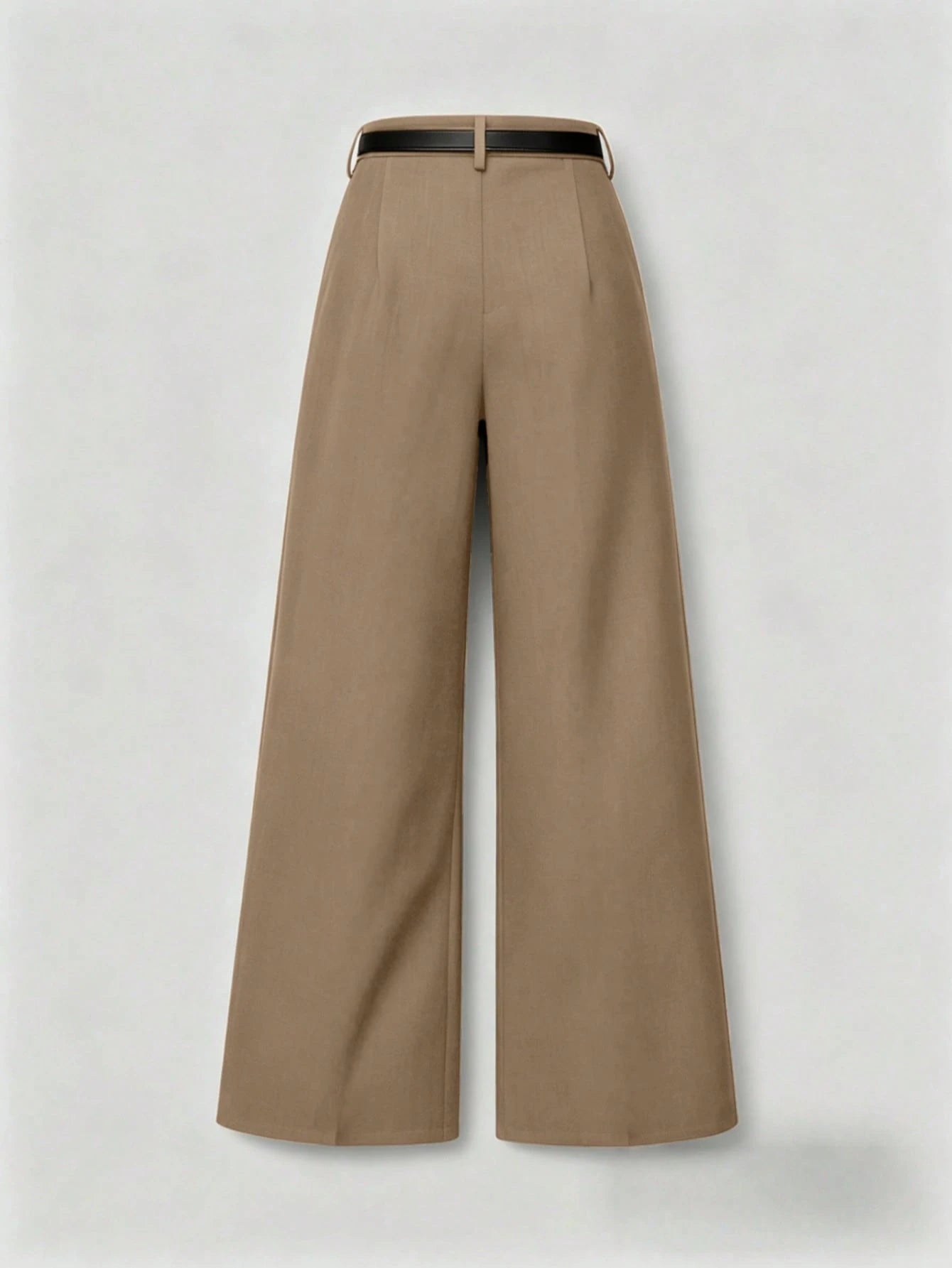 Mid-Waist Solid Color Elegant Straight Leg Pants With Belt