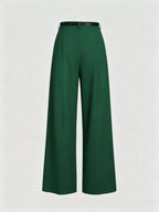 Mid-Waist Solid Color Elegant Straight Leg Pants With Belt