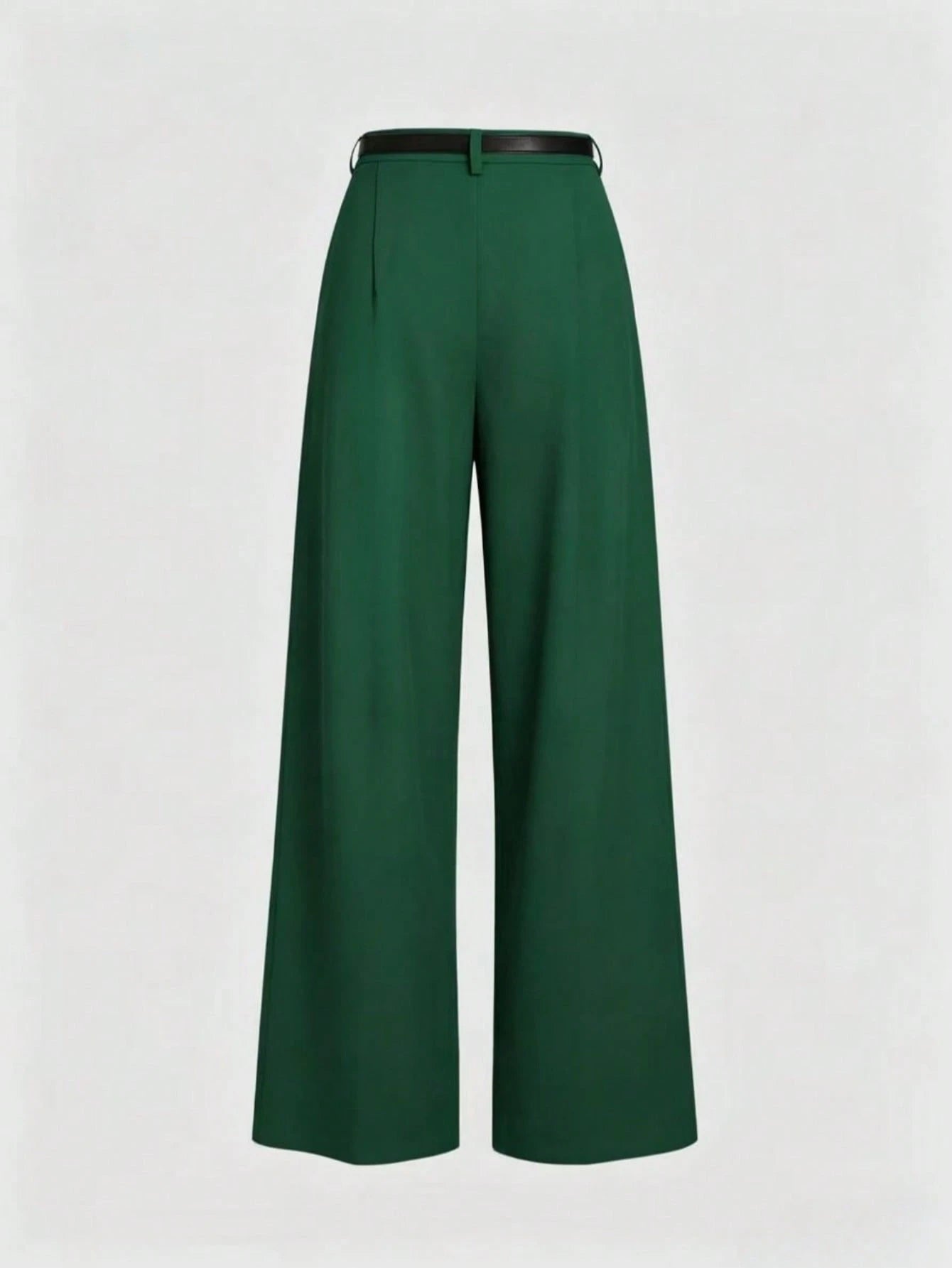 Mid-Waist Solid Color Elegant Straight Leg Pants With Belt