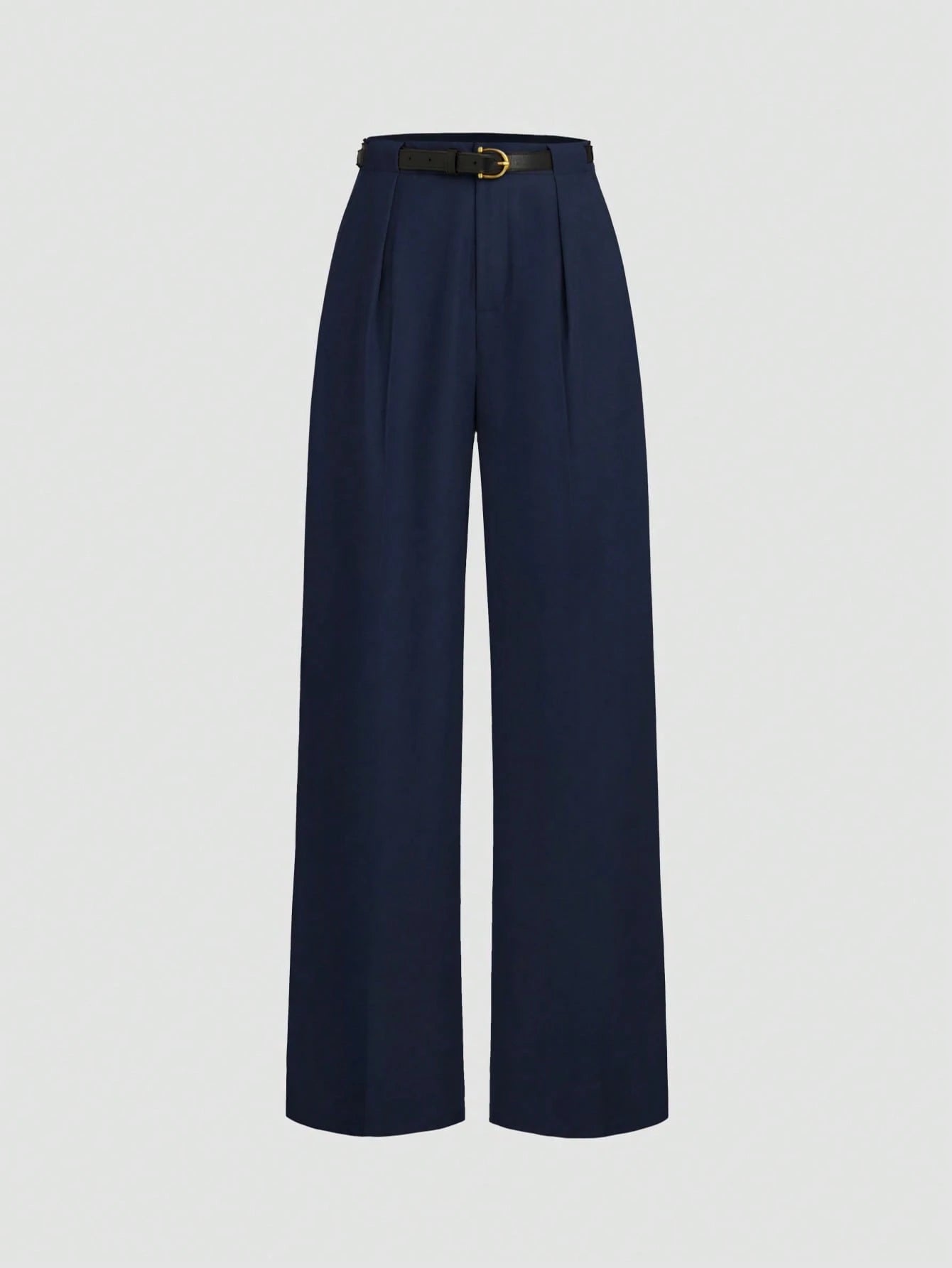 Women's High-Waisted Loose Pleat Front Straight Leg Pants With Belt