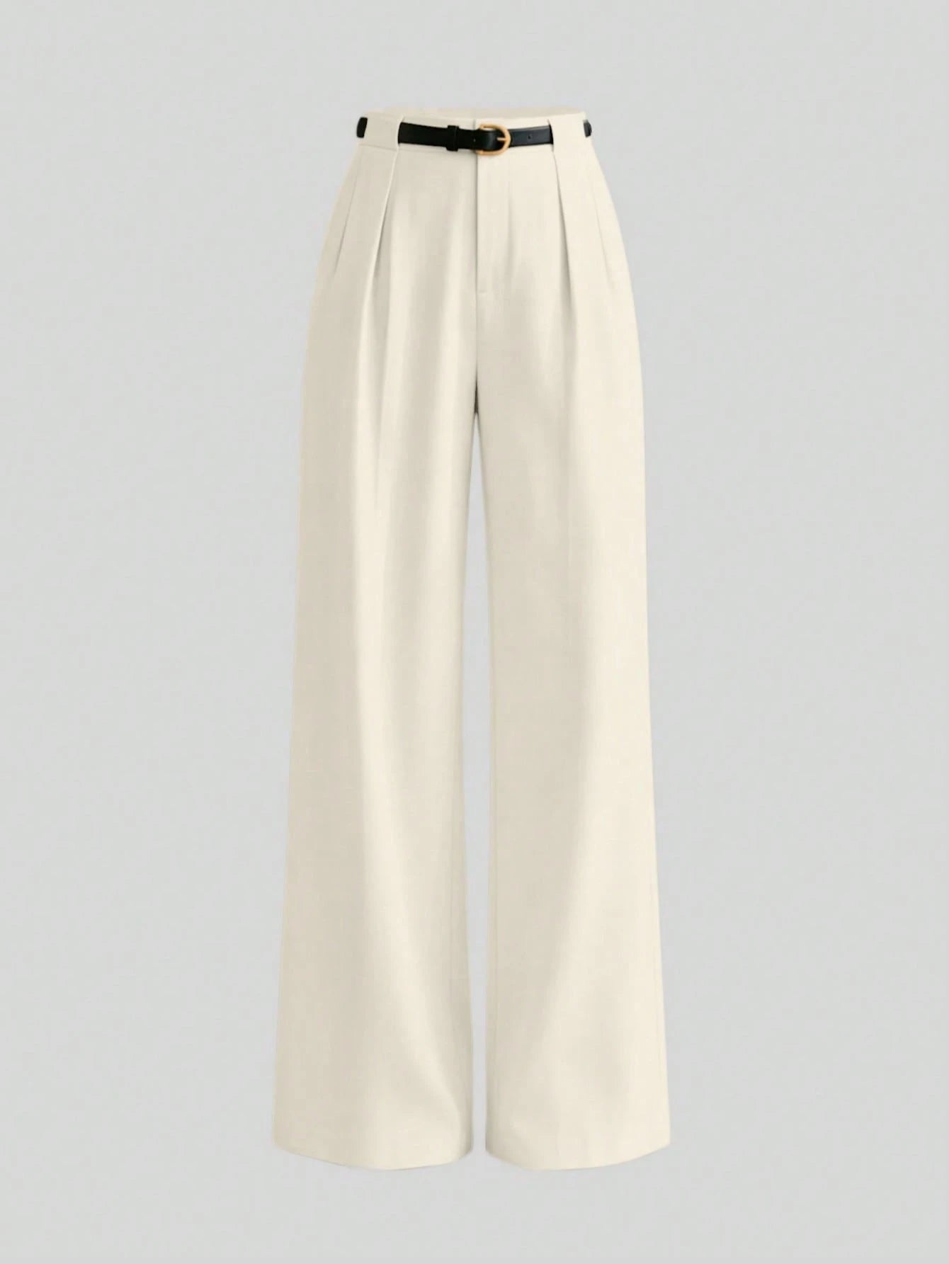 Mid-Waist Solid Color Elegant Straight Leg Pants With Belt