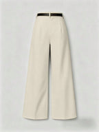 Mid-Waist Solid Color Elegant Straight Leg Pants With Belt