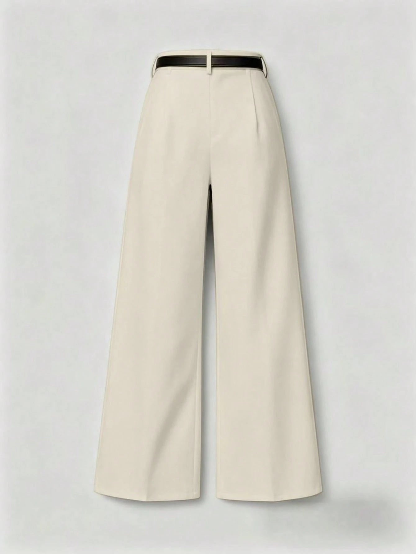 Mid-Waist Solid Color Elegant Straight Leg Pants With Belt