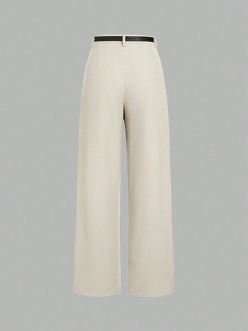 Women's High-Waisted Loose Pleat Front Straight Leg Pants With Belt