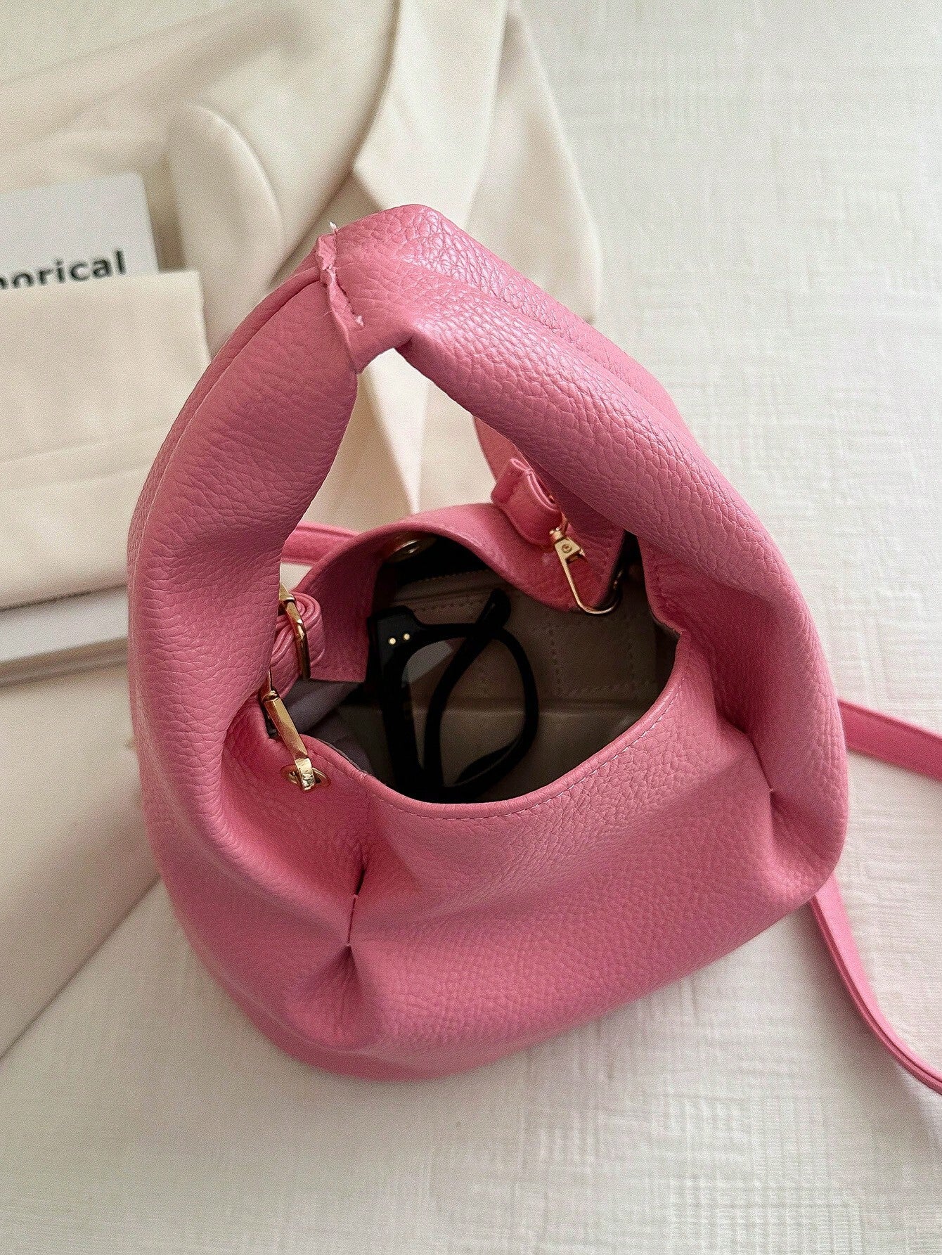 Mini Bucket Bag PU Litchi Embossed shein