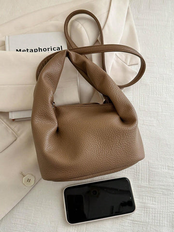 Mini Bucket Bag PU Litchi Embossed shein