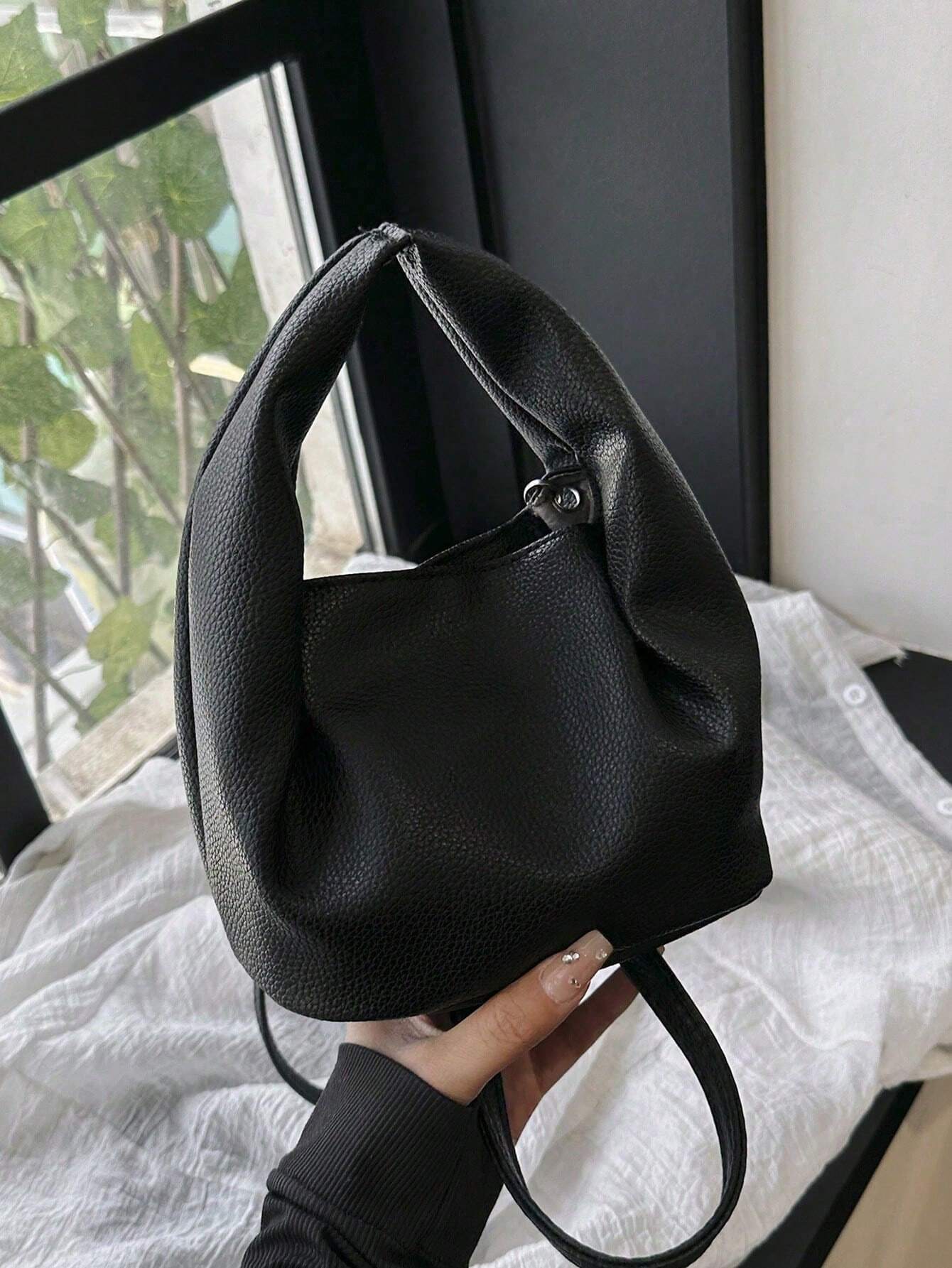 Mini Bucket Bag PU Litchi Embossed shein