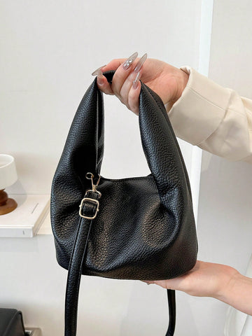 Mini Bucket Bag PU Litchi Embossed shein