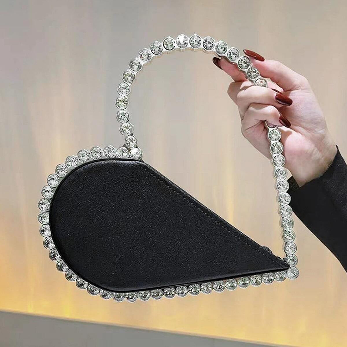 Mini Heart Shape Evening Bag, Trendy Wedding Clutch Purse shein