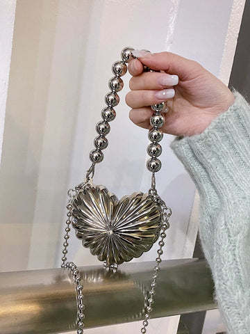 Mini Heart Design Novelty Bag with Metallic Funky Top Handle shein