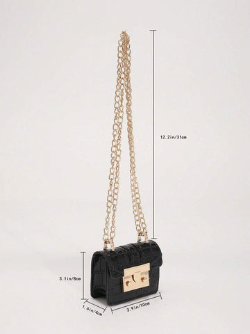 Minimalist Mini Chain Strap Crocodile Pattern Shoulder & Crossbody Bag shein