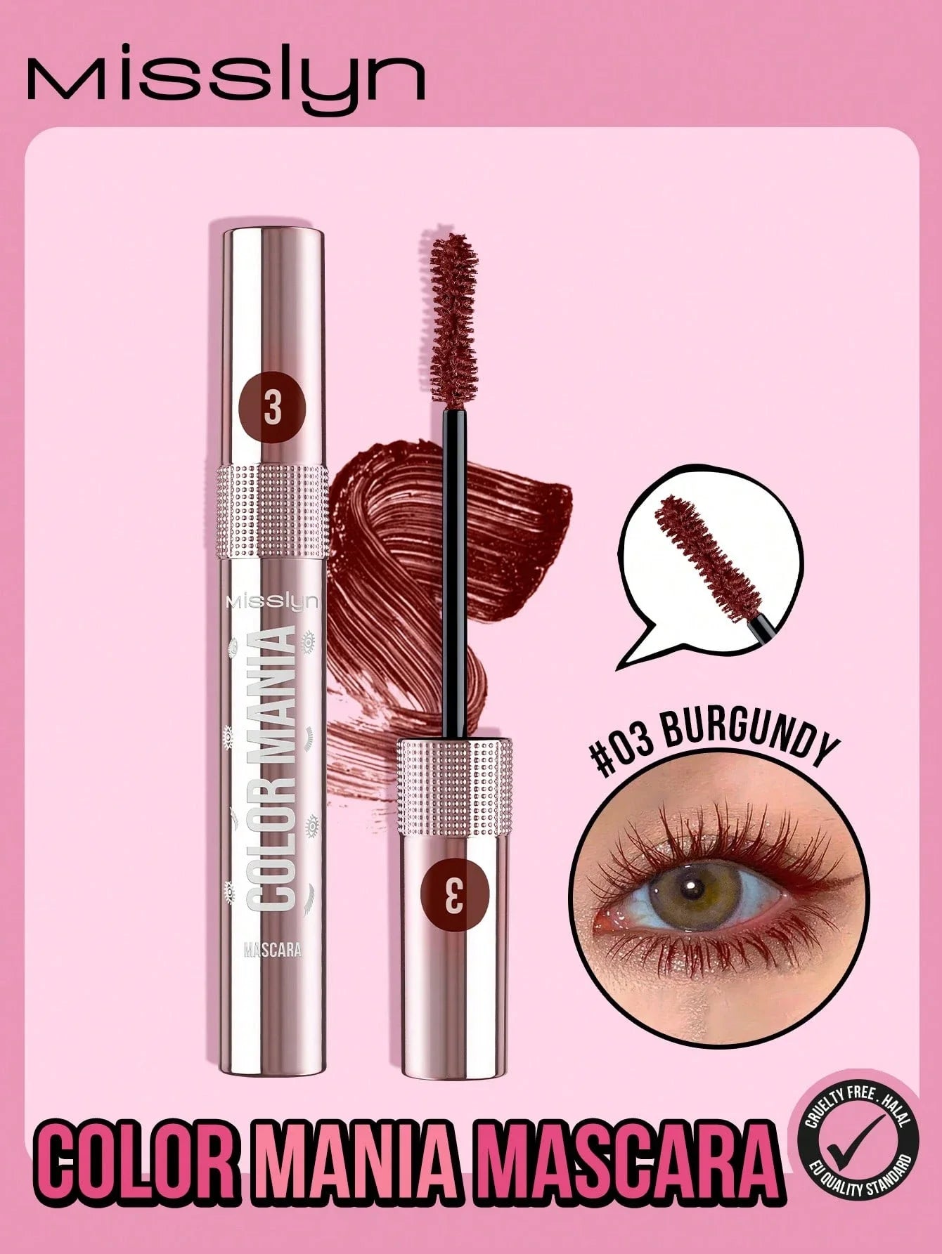 Misslyn Color Mania Mascara - Smudge-Proof, Volumizing, Curling, Long-Lasting shein