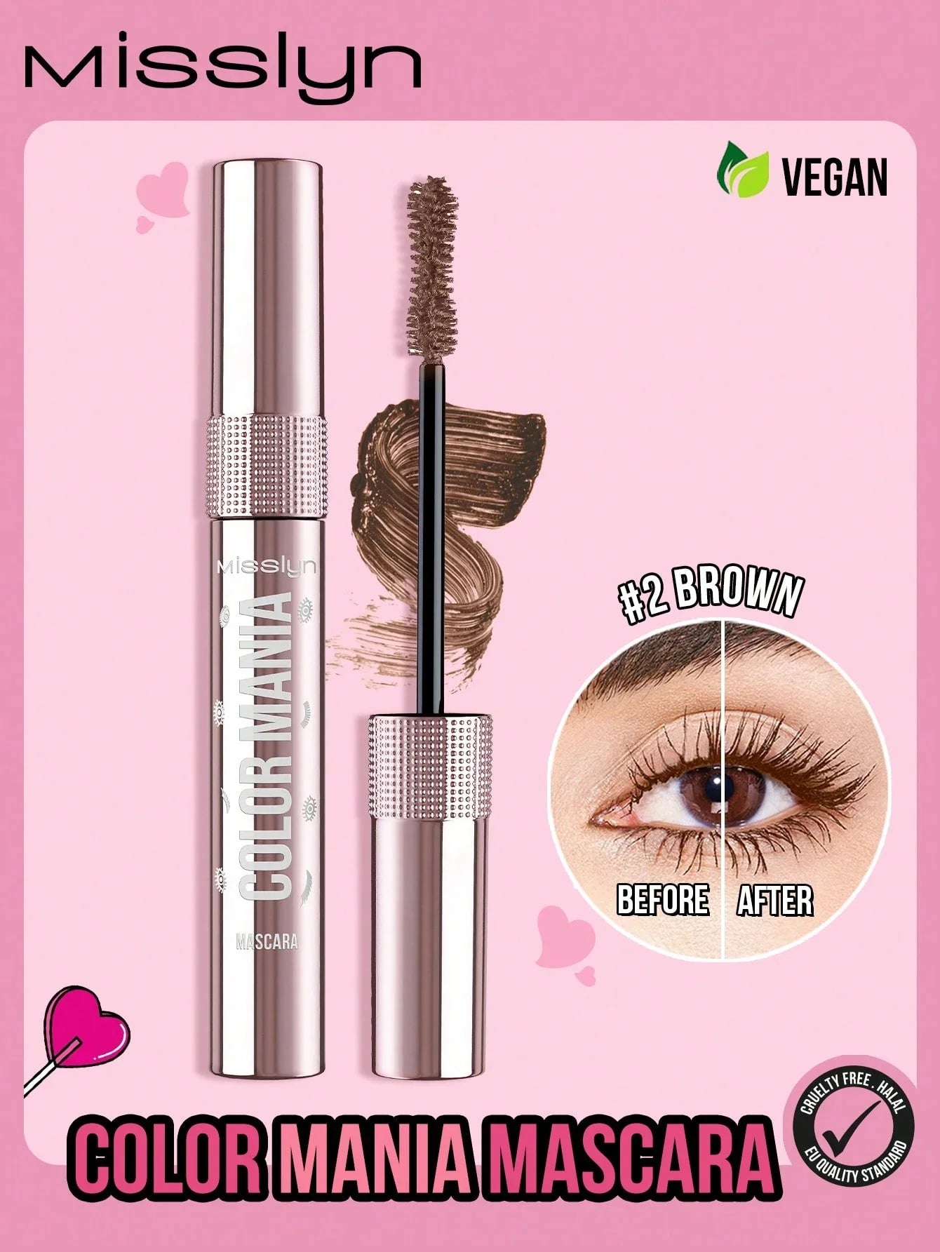 Misslyn Color Mania Mascara - Smudge-Proof, Volumizing, Curling, Long-Lasting shein