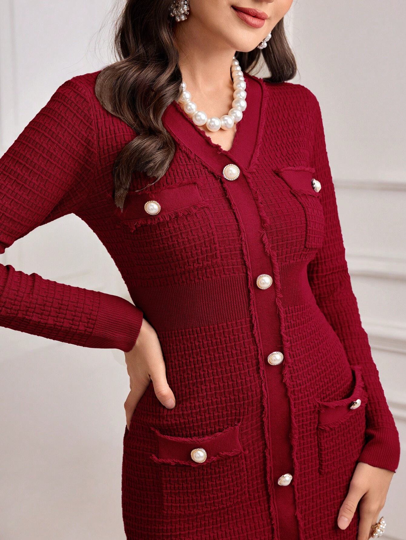 Modely Button Front Sweater Dress shein