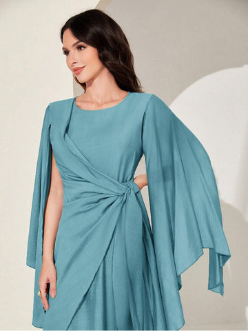 Modely Cloak Sleeve Knot Side Modest Dress shein