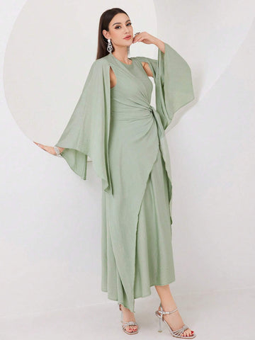 Modely Cloak Sleeve Knot Side Modest Dress shein