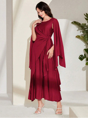 Modely Cloak Sleeve Knot Side Modest Dress shein