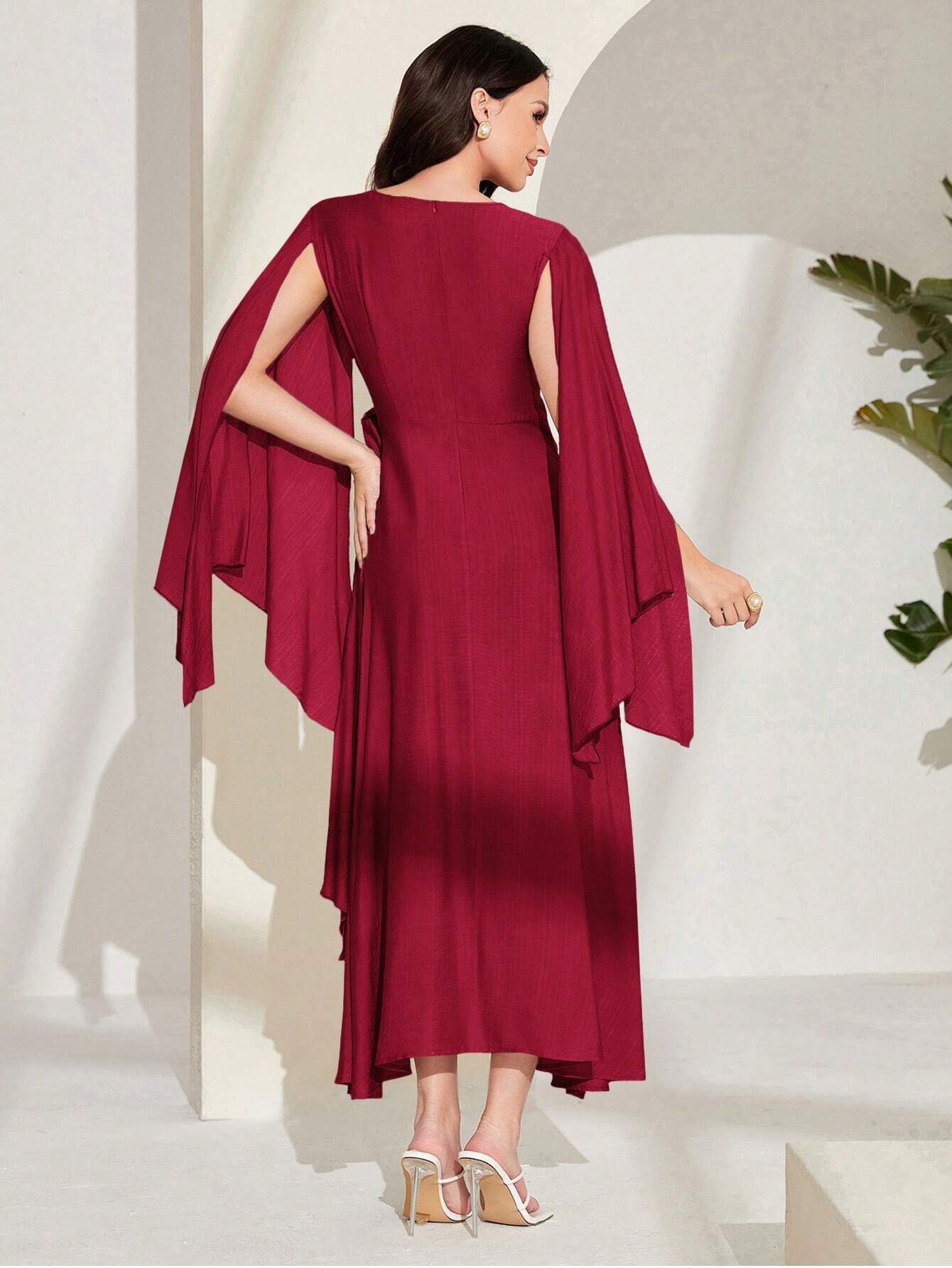 Modely Cloak Sleeve Knot Side Modest Dress shein