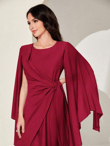 Modely Cloak Sleeve Knot Side Modest Dress shein