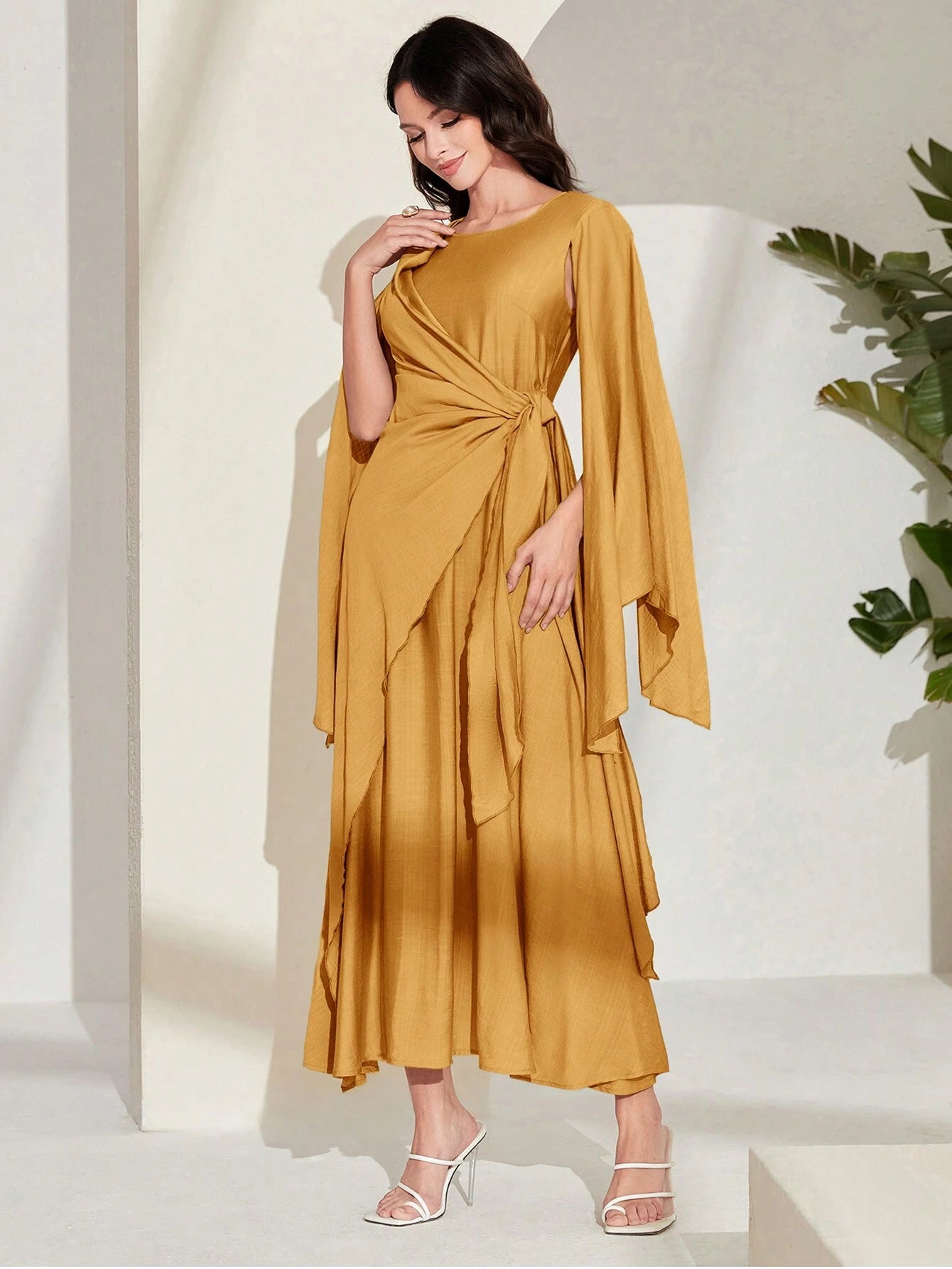 Modely Cloak Sleeve Knot Side Modest Dress shein