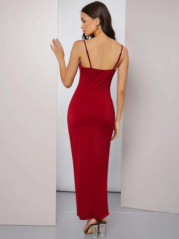 Modely Cowl Neck Solid Cami Prom Dress shein